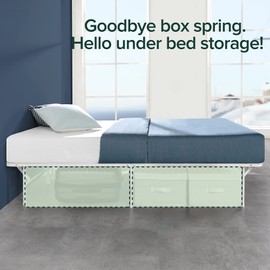 ZINUS SmartBase Tool-Free Assembly Mattress Foundation, 14 Inch Metal Platform Bed Frame, No Box Spring Needed, Sturdy Steel Frame, Underbed Storage, White, Queen