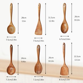 6 Pcs Wooden Spoons Sets Cooking Heat Resistant Natural Teak Wooden Cooking Utensil Set Comfortable Grip Non-Stick Wooden Kitchen Utensils