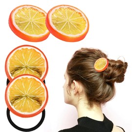 JAWUZ Pack of 2 Hair Clips Orange Hair Clips + 2 Orange Discs Elastic Hair Scrunchie Girls Women Cute Fruit Hair Accessories Hair Clips Women for Carnival Party, a