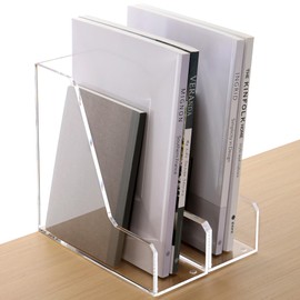 HeZone Acrylic Magazine Rack File Holder Desk Organizers and Storage 2-Pack Small Clear Acrylic Vertical Magazine Holder Book Stand for Office Desk