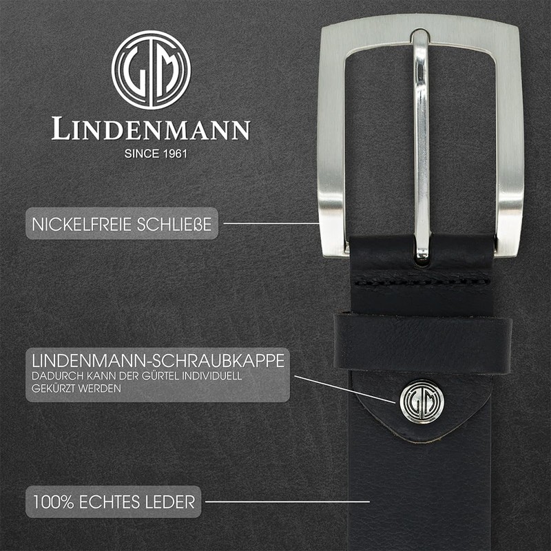 LINDENMANN Men's Leather Belt 40 mm Wide Belt Full Cowhide