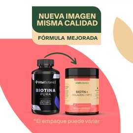 Biotina Pura + Colageno Hidrolizado con 200 capsulas [6 meses]. VitalBotanics. Biotina. Suplemento Multivitaminico Con Biotina Colageno y Vitamina C para Hombre y Mujer. Vitaminas.