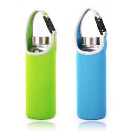 2 Pieces Water Bottle Carrier, LORITARIA Neoprene Sleeve Cup Carrier Pouch with Carrying Handle,Fit for 16oz-21oz Portable Sport Water Bottle - Green, Blue