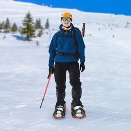 21/25 in Snowshoes & Adjustable Trekking Poles Bundle for Men Women Youth Kids, Light Weight Aluminum Terrain Snowshoes with Adjustable Binding, Carry Bag, Snowshoes Set (Red+Red, 21)