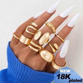 ÌF ME 10 PCS Gold Rings Set for Women Non Tarnish, 18K Gold Plated Chunky Stackable Rings, Statement Stacking Womens Ring Pack