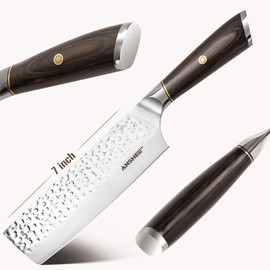 anshee 7 Inch Japanese Nakiri Knife Vegetable Cleaver High Carbon Steel Sharp Japanese Kitchen Cleaver with Ergonomic Handle for Chefs