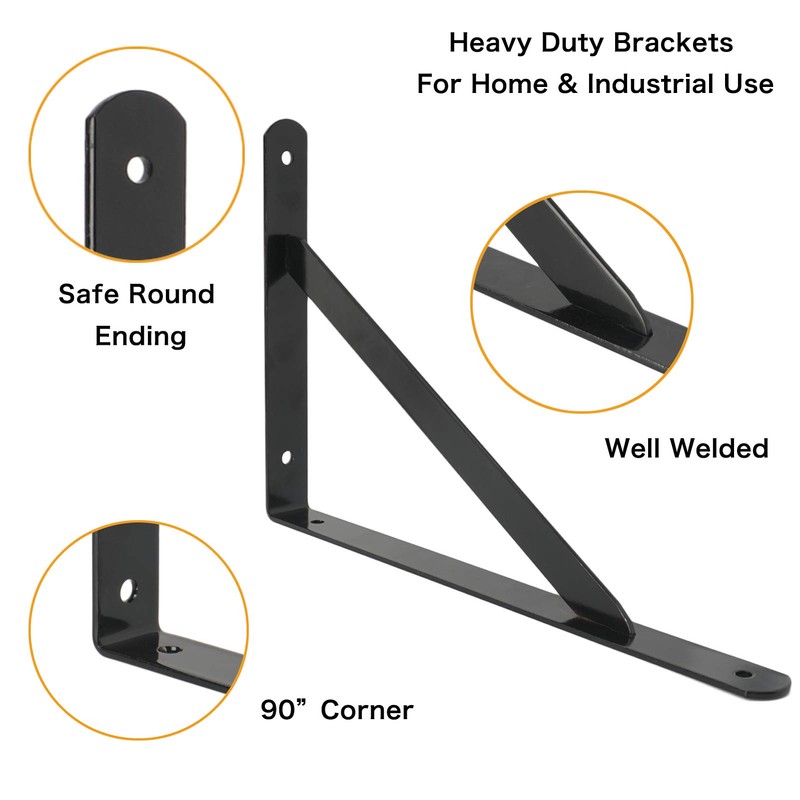 EZYDECOR Wall Mounted Shelf Brackets 4pcs 10 Inch Black Triangle