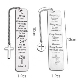 2 Pcs Bible Bookmarks,Stainless Steel Christian Bookmarks with a Cross Pendant,Inspirational Letter Bible Bookmark,Silver Bookmark Christian Gifts for Women,Gifts for Family,Friends,Christians,Easter