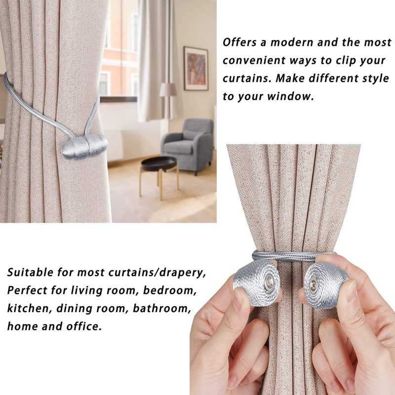 4 Pack Curtain Tie Backs, Magnetic Curtain Tiebacks,Modern Curtain Holdbacks,