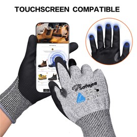 SAFEYEAR Level 5 Cut Resistant Safety Gloves, Nitrile Coated Work Gloves, Anti-Slip & Abrasion Resistant Hand Protection, Touchscreen Compatible, M for Construction, Gardening, Durable & Comfortable