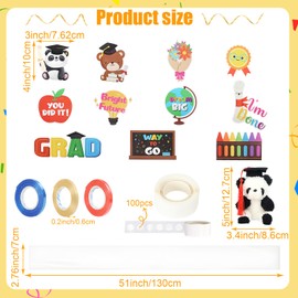 TKNOUS Mini Bear Graduation Candy Lei Making Kit, 6 PE Bags, 3 Ribbon, Cutouts & Double-Sided Adhesive Dots - DIY Stuffed Animal Candy Leis for Party Favors & Gifts (Black&White)