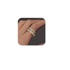 Gelbesty Stackable Gold Silver Band Rings for Women, 14K 18K Statement Cubic Zirconia Spinelli Rings, Fashion Unique Designer Mixed Metal David Yurman Dupe Jewelry Size 9