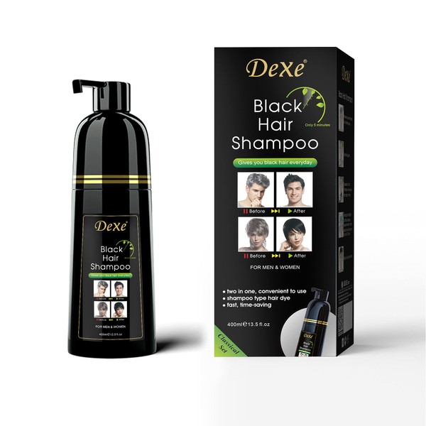 Agthyuve Dexe Instant Black Hair Shampoo 13.53 Fl Oz, Semi-Permanent Black Hair Dye, Hair Dye Shampoo For Men & Women- Mild Plant Formula-Ammonia Free-100% Gray Coverage (black)