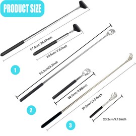 YQBFTC 3 Stück Rückenkratzer Ausziehbar,Edelstahl Teleskopstange Rückenkratzer für Rücken und Kopf Kratzen,Sofortige Linderung von Juckreiz,Ausziehbar Kratzhand Geschenk für Männer und Frauen