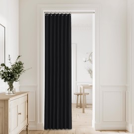 KGORGE Closet Curtains with Hooks, Accordion Style Blackout Privacy Protect Door Curtains for Doorway, Pleated Folding Room Divider for Bathroom Living Room,1 Panel, W38 x L80, Black