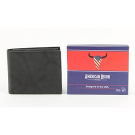 American Bison RFID Wallet for Men – Slim Bifold Leather Wallet with RFID Blocking, ID Window & 9 Storage Slots (Black)