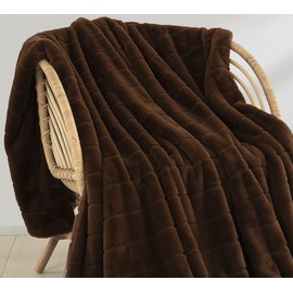Faux Fur Throw Ultra Soft Double Sided, Fluffy Blanket for Winter Sofa Couch, Cuddly & Warm (50"x 60", Brown)