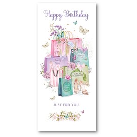 Nigel Quiney Female Birthday Money Wallet Card for Women/Girls - Shopping Bags & Butterflies - Eco-Friendly and Recyclable