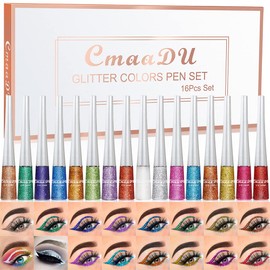BONNIE CHOICE 16 Colors Glitter Eyeliner Liquid Set, Metallic Glitter Liquid Eyeshadow, Waterproof Long Lasting White Silver Rose Gold Pink Colorful Rainbow Eyeliners Valentine's Day Gifts for Women
