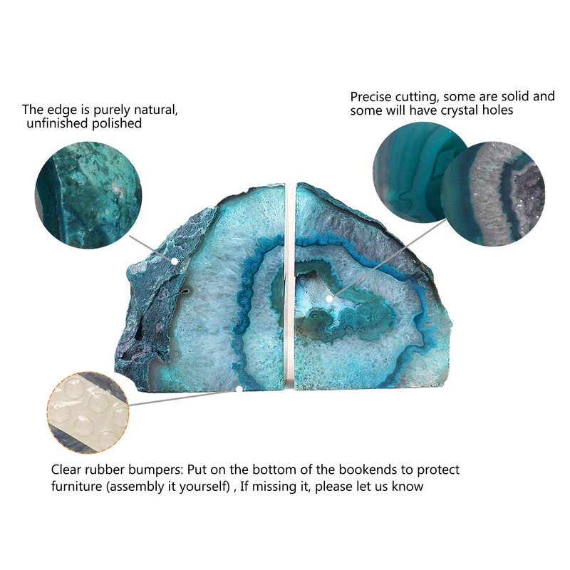 AMOYSTONE Teal / Green Agate Bookends Heavy Book Ends 1