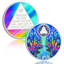 YRCKUDZKG Colorful Crystal River Sobriety Coin - Awakening The Light AA Medallion, Alcohol Free Recovery Chip with Token Capsule, Sobriety Gifts for Men Women