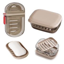 Soap Dish Holder with Lid, Leakproof and Waterproof Travel Soap Case with Drainage, Portable Sealed Shower Soap Box, Perfect for Bathroom Shower, Travel, Camp, Gym, Outdoor (V+H)