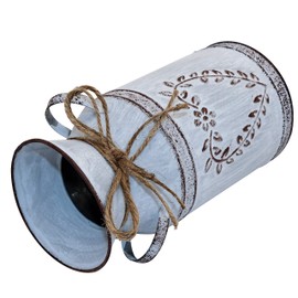 TTdayup - Jarrón rústico para flores con acabado galvanizado con asa, jarrón clásico para centros de mesa, forma impermeable y diseño de cuerda de 7.7 pulgadas (gris claro)