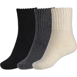 BenSorts Thick Socks Women Winter Warm Cozy Crew Socks Solid Color Gift for Mother Wift Friends Black Beige Gray 3 Pairs Pack