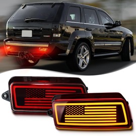 BINQIGOO 2Pc Full LED Rear Bumper Reflector Lights Kit for Jeep Grand Cherokee 2005 2006 2007 2008 2009 2010 WK1 Tail Lamp Brake Fog Lamps Daytime Running Light,Accessories (Red)