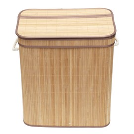 Home Basics 2 Compartment Foldable Rectangle Bamboo Hamper with Liner (Natural)