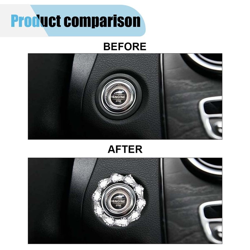 Bling Car Engine Start Stop Ignition Button Decoration Ring, Crystal