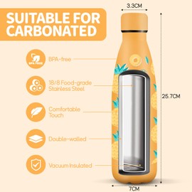 HoneyHolly Stainless Steel Water Bottle, 500 ml, BPA-Free, Thermos Flask, 18/8 Stainless Steel, Children's Water Bottle, Double-Walled Vacuum Insulated, Thermos Flask for School, Outdoor, Camping,