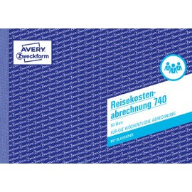 AVERY Zweckform 740 Reisekostenabrechnung (A5 quer, mit 1Blatt Blaupapier, von Rechtsexperten geprüft für Deutschland/Österreich zur wöchentlichen Abrechnung inkl Kfz-Kostenaufstellung, 50 Blatt) weiß