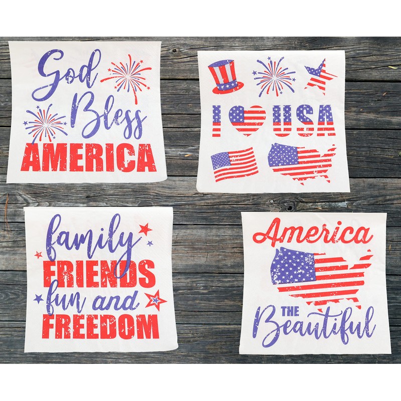 Iconikal July 4th Disposable Dinner Paper Party Napkins, Patriotic American,