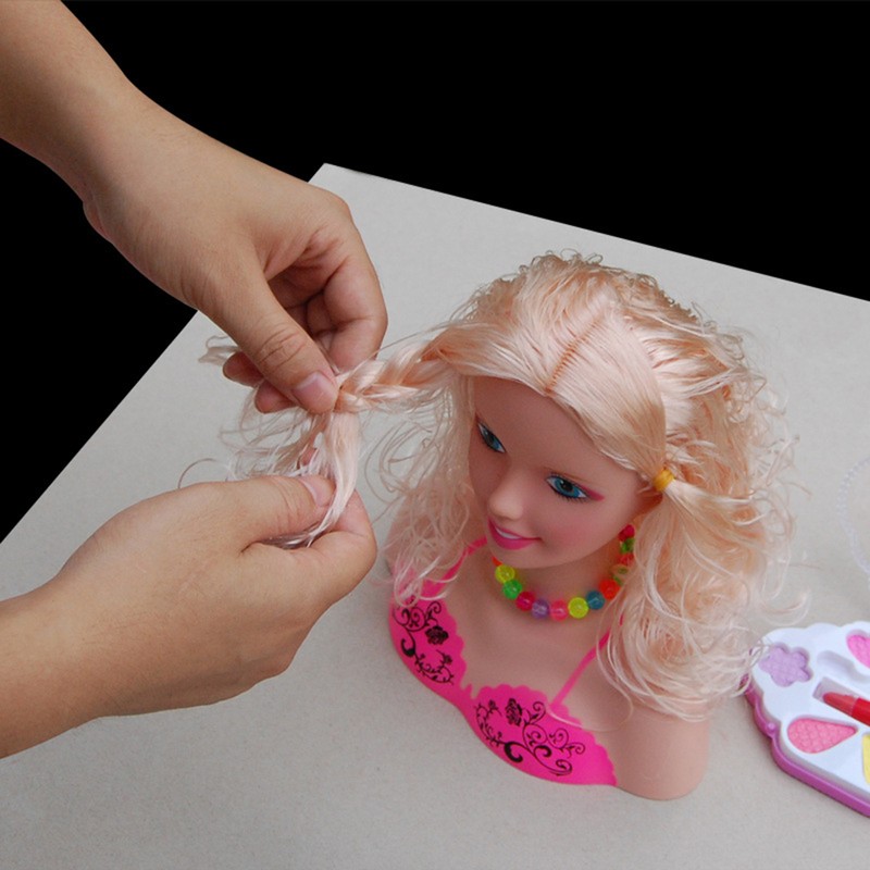 Makeup Pretend Playset for Children 17Pcs Hairdressing Styling Head Doll