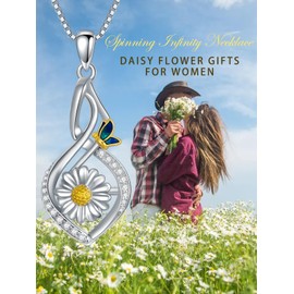 WINNICACA Daisy Necklace for Women Sterling Silver Infinity Jewelry Christmas Gifts Rotatable Fidget Necklace Spinning Funny Daisy Pendant for Birthday Gifts for Teen Girls