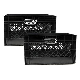 JEZERO Milk Crate for Household Storage: The Ultimate Storage Tote for Groceries, Garages, Kayaking & Outdoor, Stackable Storage | BLACK, Plastic, 13" x 11" x 19”, 2-Pack (MC24-2PK)