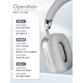 YGVCDRY B36 Wireless Bluetooth 5.3 Over-Ear Headphones, 8H Playtime ANC Noise Cancelling Headphones, Foldable, Ergonomic, HD Microphone, for Mobile/PC/Game Console (Silver)