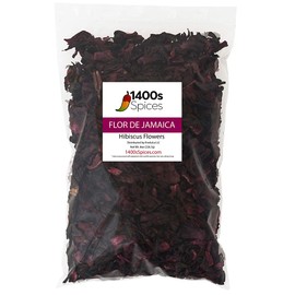 8oz Dried Hibiscus Flowers perfect for Tea and Mexican Agua Fresca, Flor de Jamaica, Whole Flowers and Petals by 1400s Spices