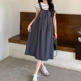 Petite Summer Maternity Suspender Dress - Office Ready Gray/M