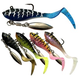 5PCS Soft Fishing Lures with Rotating Sequins & Curled Tail - Realistic Swim Bait for Saltwater & Freshwater