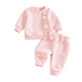 MAHUAOYIXI Toddler Girls Outfits 12-18 Months Long Sleeve 3D Flower Embroidery Split Sweatshirt Pullover Tops and Elastic Waist Sweatpants 2Pcs Set Baby Girl Clothes 2-3 Years (Pink, 18-24 Months)