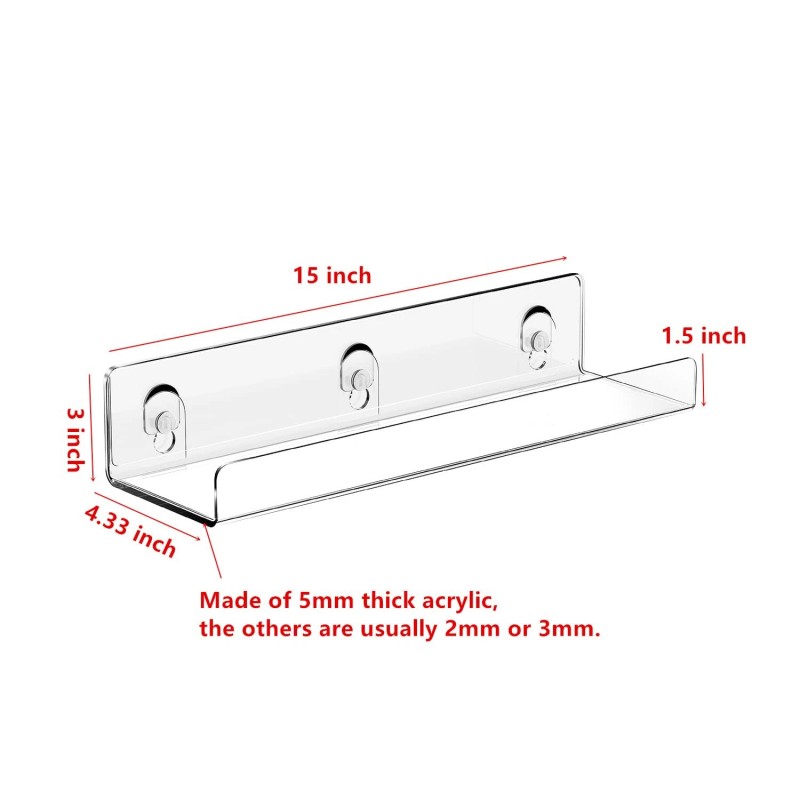 Jiepai Acrylic Shower Caddy Shelves 2 Pack Adhesive Bathroom Storage