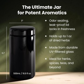 Infinity Jars 500ml (17 fl oz) Airtight UV Glass Jars Smell Proof, Antistatic, Light Blocking Containers for Herbs, Coffee, Tea & Spices Durable, Refillable & Travel-Friendly Storage