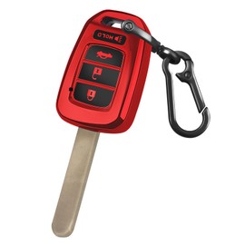 QBUC for Honda Key Fob Cover with Key Chain, for Honda Accord Civic CR-V HR-V 4-Button Soft TPU Keycase Shell Remote Key Vehicle Accessories (Red)