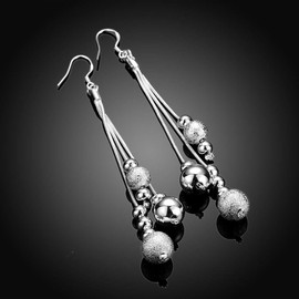 Elegant Ball Bead Long Chain Dangle Drop Earrings for Women Sterling Silver Plated Fashion Tassel Thread Hook Dangling
