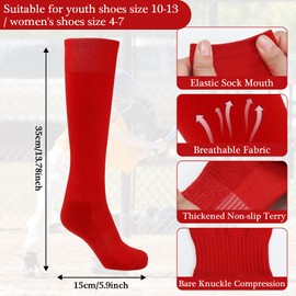 Baseball or Softball Sock & Belt Combo Set Elastic Socks & Adjustable Waist Belts 4 Pairs Football Baseball Socks with 1 Belt (Red)