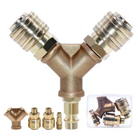 ZHIYUQL® Compressed Air Distributor 2-Way Brass Compressed Air Y Splitter with 2 Couplings 1/4 Inch AG, Compressed Air Soft NW 7.2 Compressed Air Coupling for Compressed Air Connection, Air Line Hose,