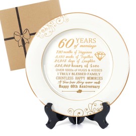 Urllinz 60th Anniversaty Plate with 24k Gold Foil-60th Anniversary Wedding Gifts for Parents Couple,60th Anniversary Decorations,60 Year Diamond Gifts for Grandparents,Ceramic,with Stand 9"