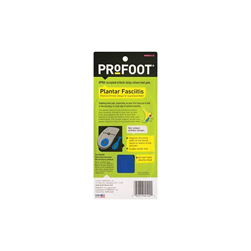 PROFOOT Plantar Fasciitis Orthotics, Women's 6-10, 1 Pair